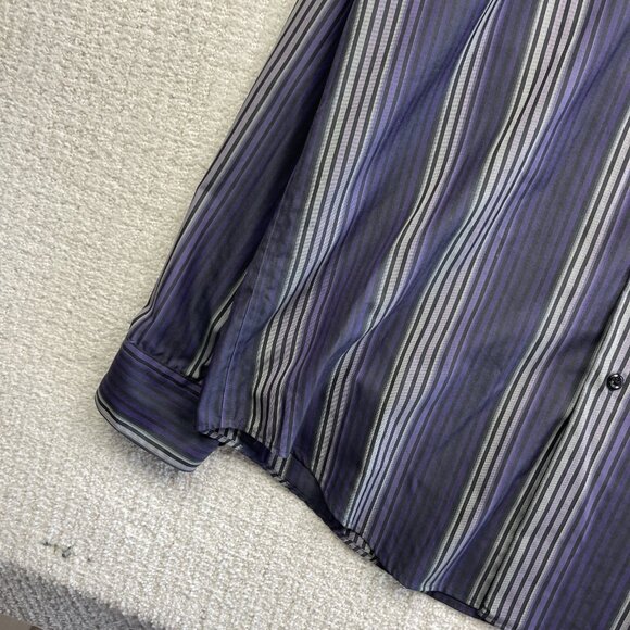 Joseph & Feiss Dress Shirt Men L Retro Purple Striped Classic Preppy Non-Iron - Picture 6 of 16